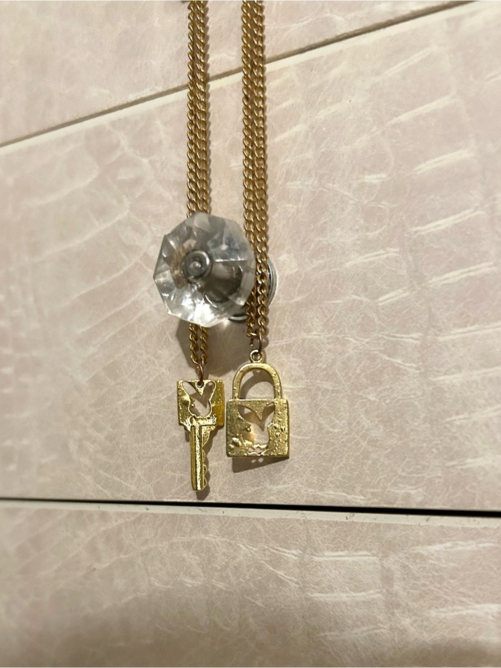 PLAYBOY Gold Tone Lock & Key Pendant Necklace with Bunny Logo